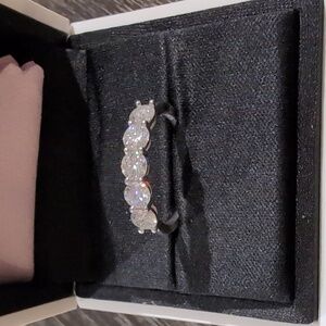Moissanite and Silver Five-Stone Sparkling Ring Size 6
